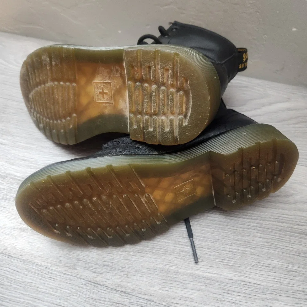 Dr. Martens  Delaney Black Leather Lace Up Boots Kids US Size 1 Side Zip Unisex‎